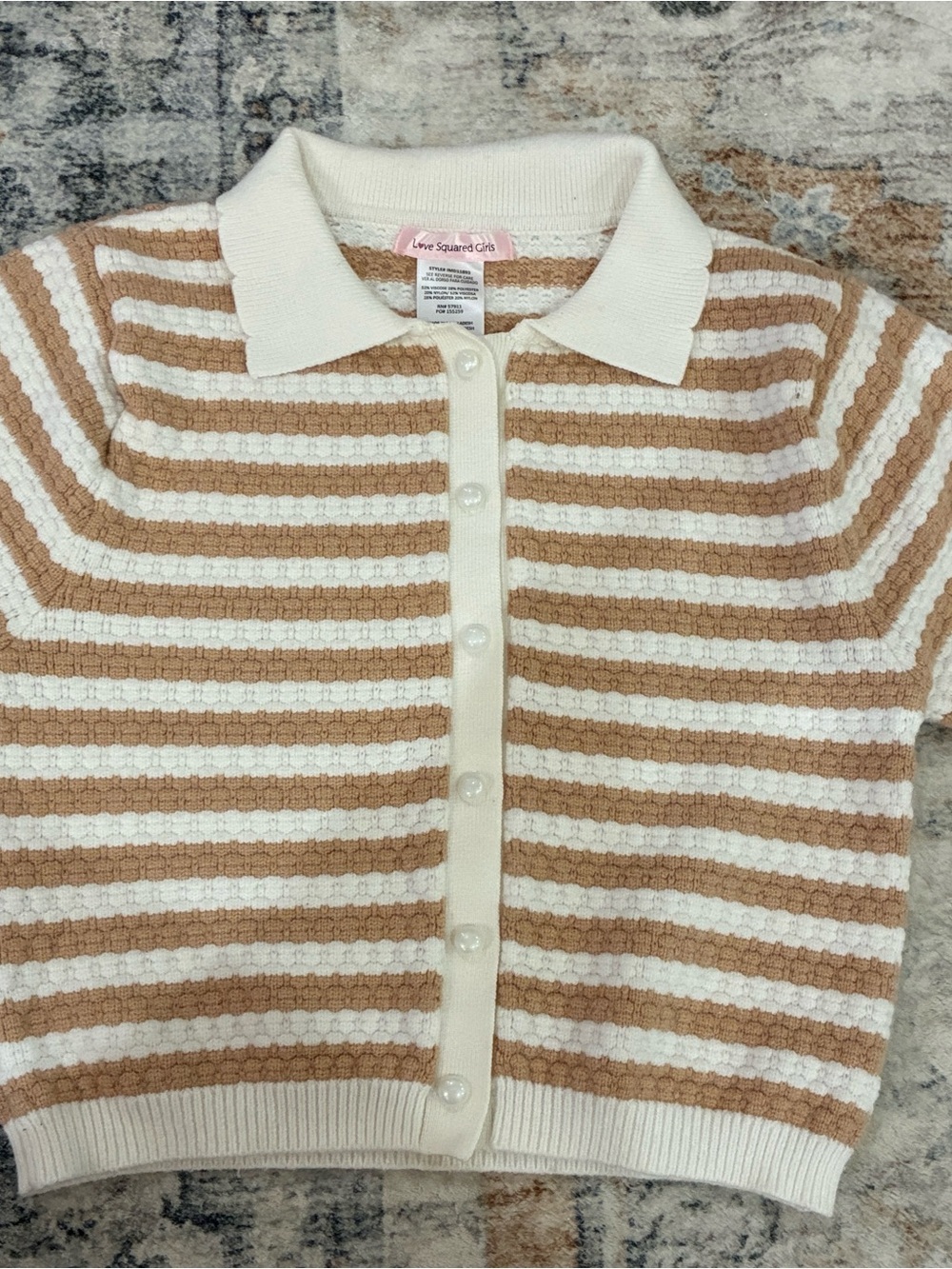 Love Squared Cream & Tan Striped Short-Sleeve Button-Down Top